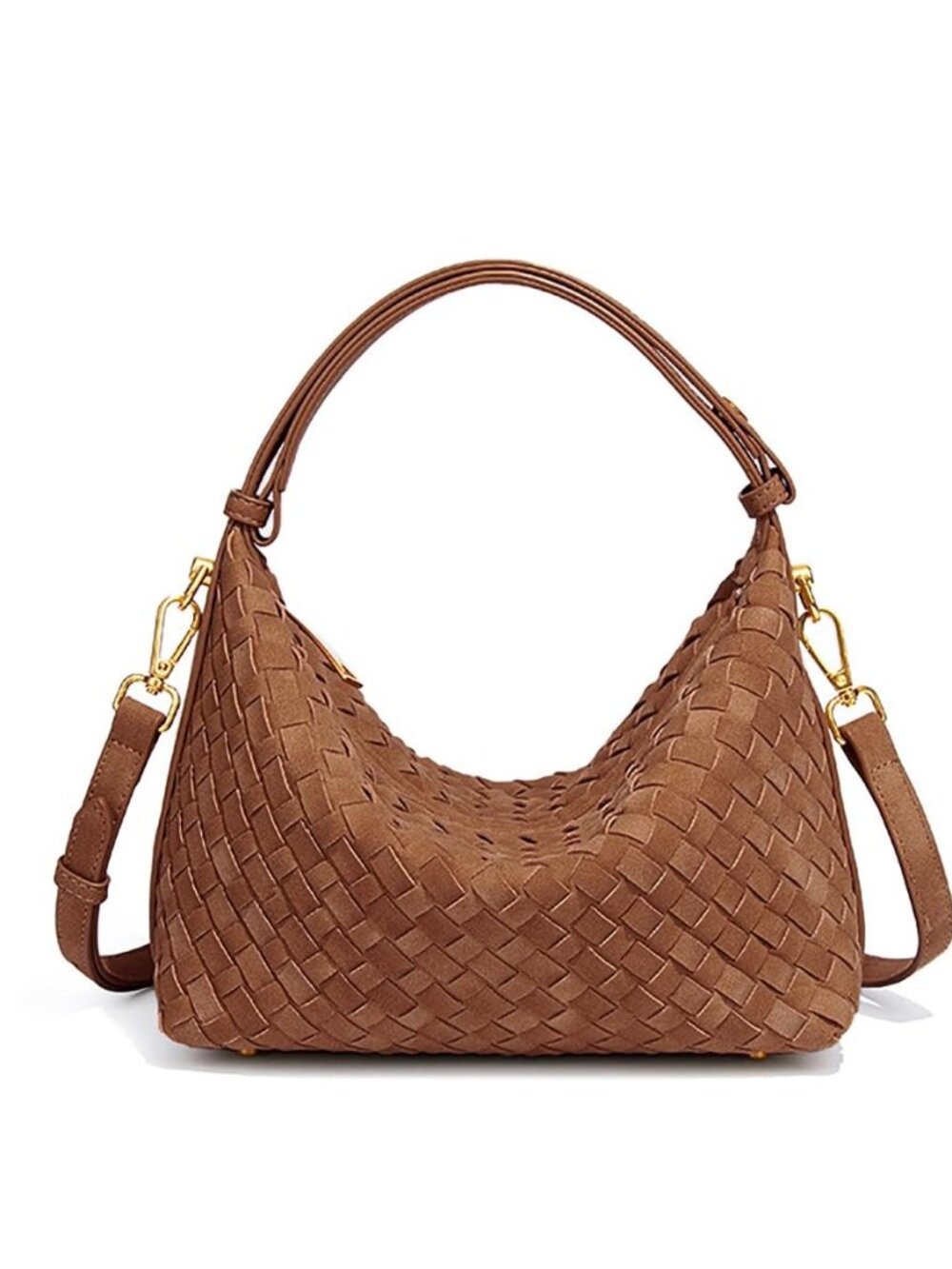 Woven Suede Shoulder Bag for Women Slouchy Crescent Hobo Purses